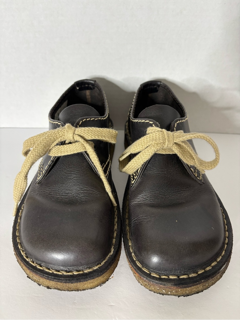 Women’s Brown Leather Lace-Up Clog Mules with Cream Laces